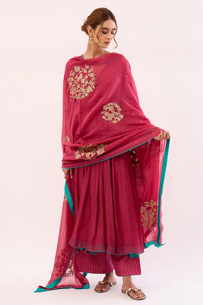 Cherry red chanderi kurta set