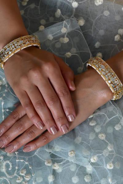 Shlok Jewels White mother-of-pearl embellished bangles SHLOJUN26D247745