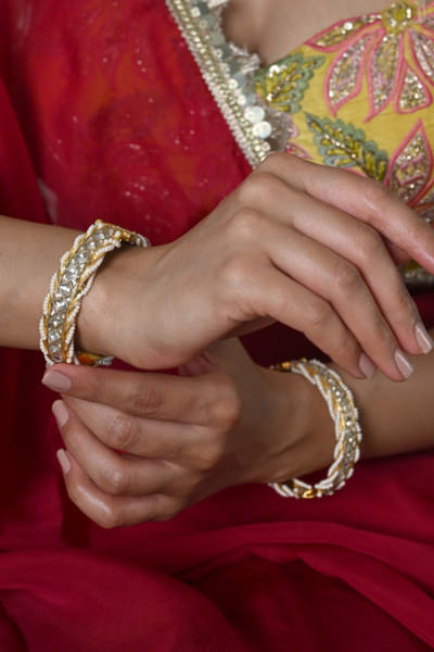 Shlok Jewels White kundan stone embellished bangles SHLOJUN26D247749