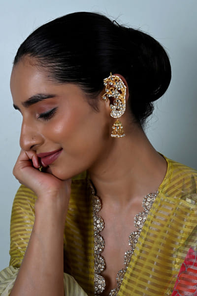 Shlok Jewels White and gold kundan earcuffs SHLOJUN26D147683