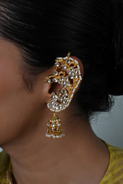 Shlok Jewels White and gold kundan earcuffs SHLOJUN26D147683