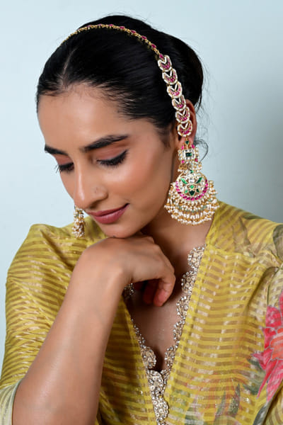 Shlok Jewels Multicolour kundan embellished chandbalis SHLOJUN26D147684