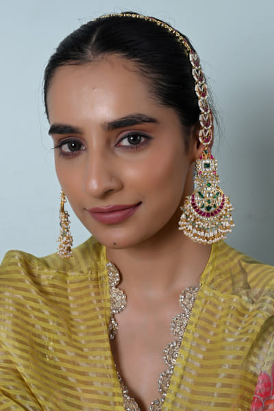 Shlok Jewels Multicolour kundan embellished chandbalis SHLOJUN26D147684