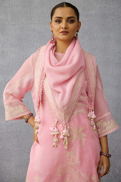 Pink dori embroidered scarf