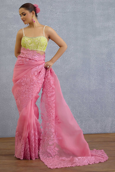 Green resham thread embroidered bralette