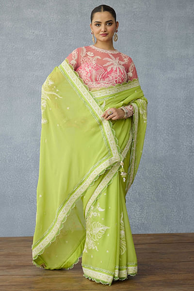 Green embroidered sari