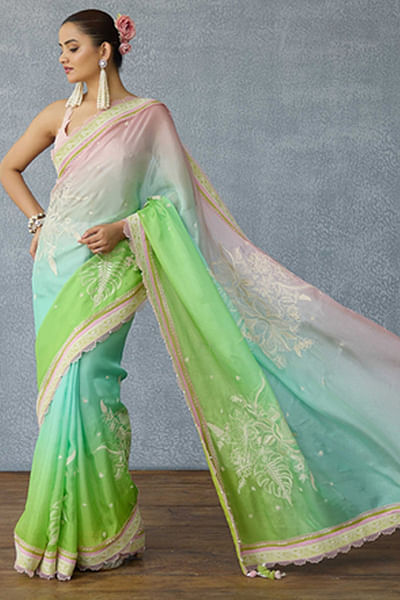 Ombre shade embroidered sari