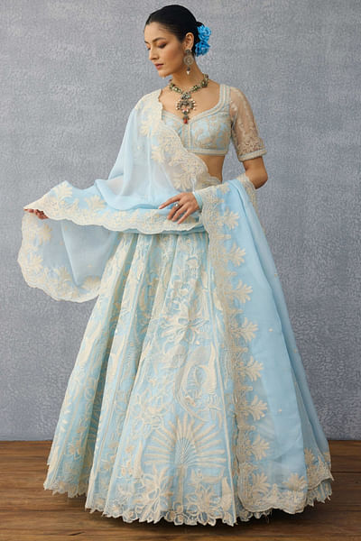 Powder blue embroidered lehenga set