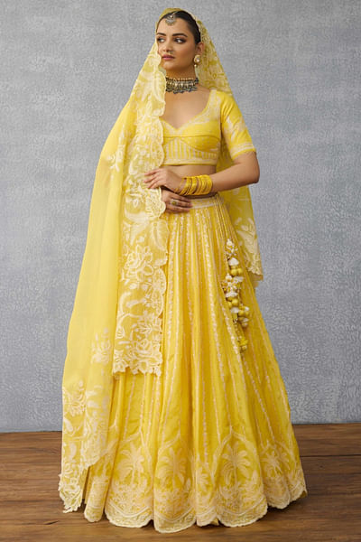 Yellow dori embroidered lehenga set