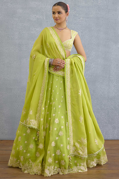Green embroidered lehenga set
