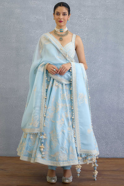 Powder blue embroidered anarkali set