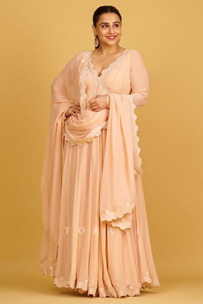 Peach embroidered anarkali set