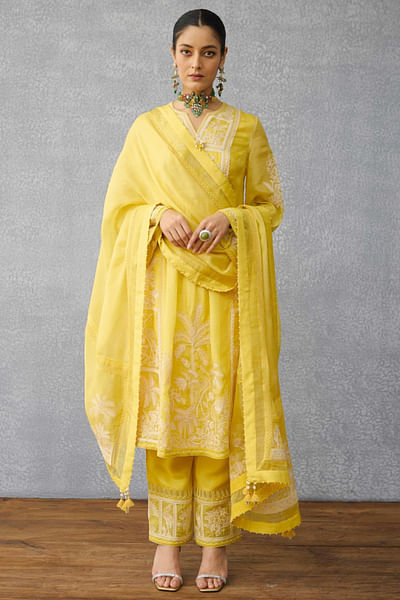 Yellow embroidered kurta set