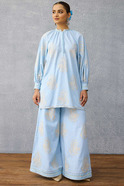 Blue dori embroidered co-ords