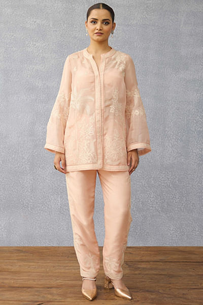 Peach dori embroidered co-ords