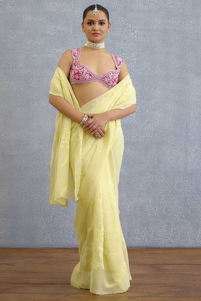 Pink resham thread embroidered blouse