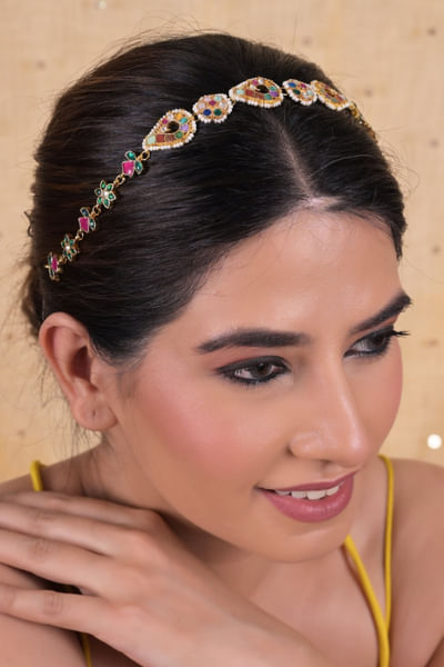 Multicolour kundan embellished sheesh phool