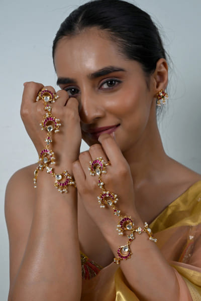 Shlok Jewels Pink and white kundan haath phools SHLOJUN26D247735