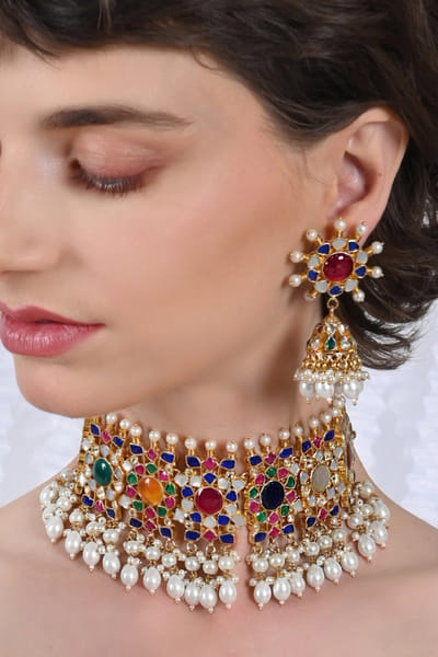 Multicolour kundan choker set