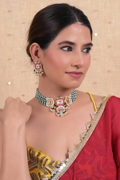 Multicolour kundan embellished choker set