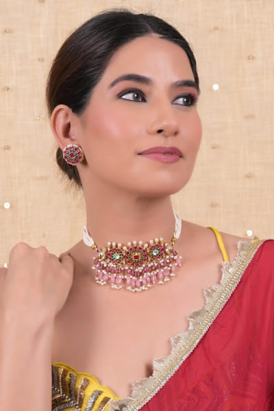 Multicolour kundan and stone choker set