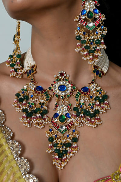 Shlok Jewels Multicolor kundan necklace set SHLOJUN26D147657