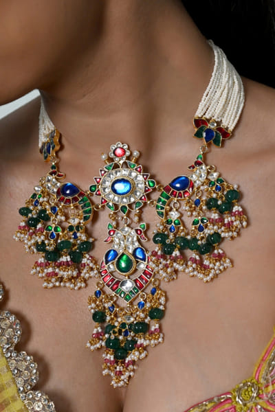 Shlok Jewels Multicolor kundan necklace set SHLOJUN26D147657