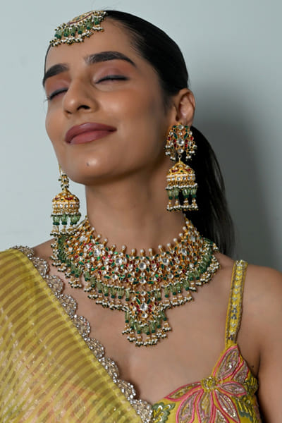 Shlok Jewels Multicolour kundan embellished necklace set SHLOJUN26D147658