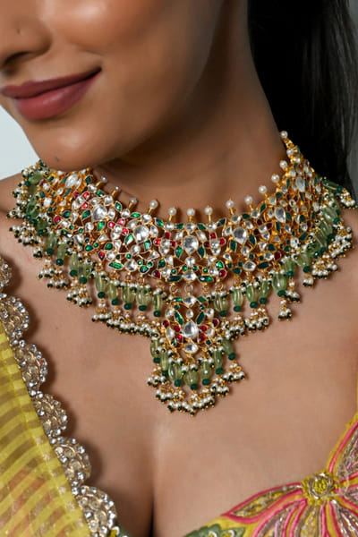Shlok Jewels Multicolour kundan embellished necklace set SHLOJUN26D147658