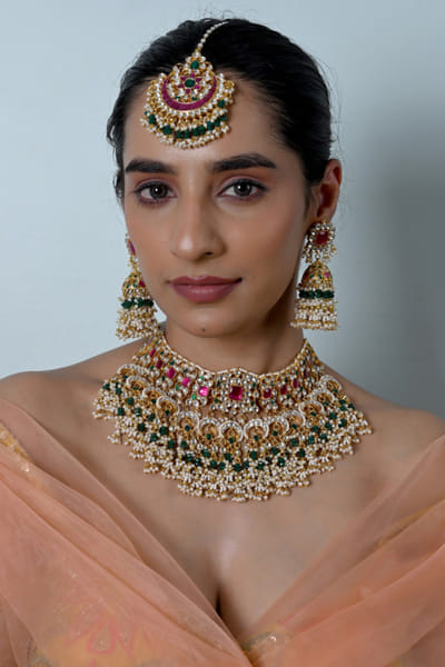 Shlok Jewels Multicolor kundan-embellished necklace set SHLOJUN26D147662