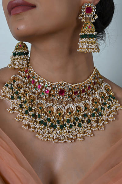 Shlok Jewels Multicolor kundan-embellished necklace set SHLOJUN26D147662
