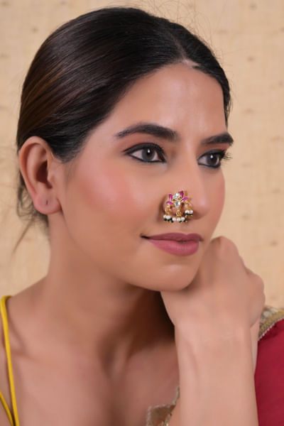 Multicolour kundan embellished nose pin