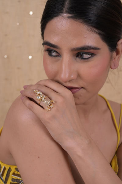 White kundan stone ring