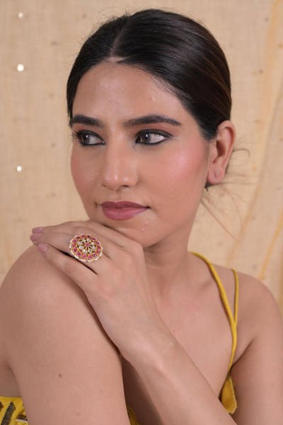 Multicolour kundan stone ring