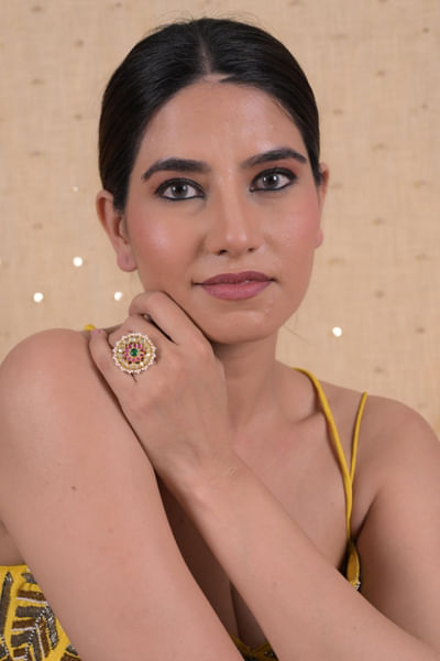 Multicolour kundan stone embellished ring