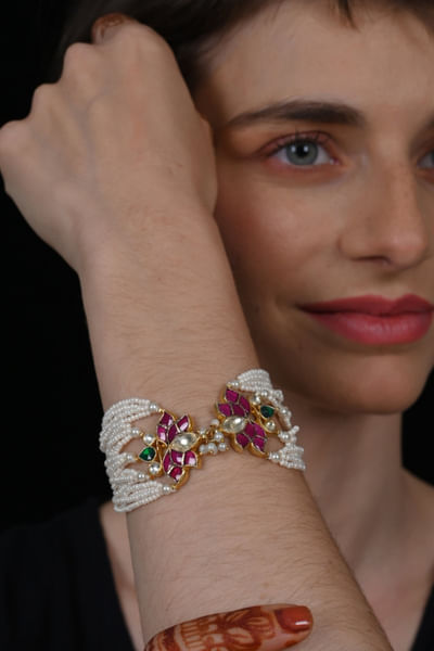 Pink kundan embellished bracelet