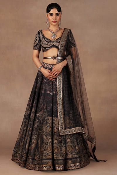 Charcoal black embroidered lehenga set