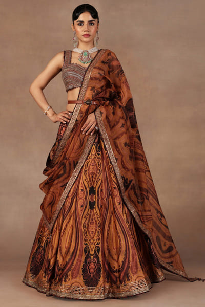 Ochre mustard jamawar lehenga Set