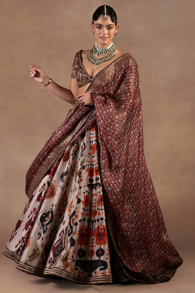 Taupe zari embroidered lehenga set