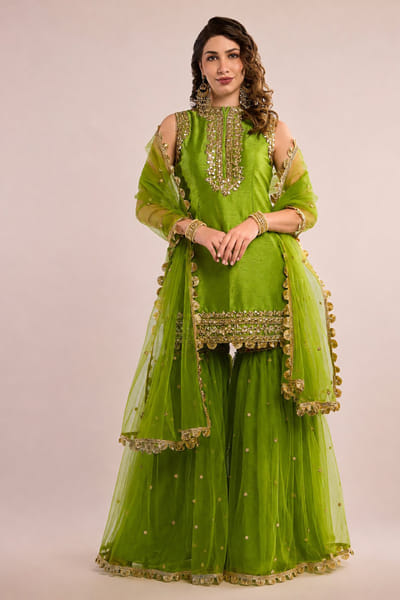 Saina Kapoor Green gota patti embroidered gharara set SAINAUG26D152702