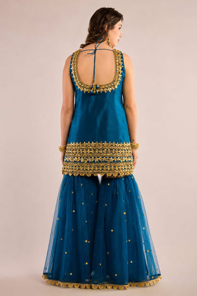 Saina Kapoor Teal blue gota patti embroidered gharara set SAINAUG26D152705