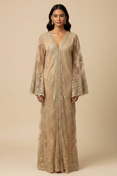 Champagne gold sequin embroidered kaftan set