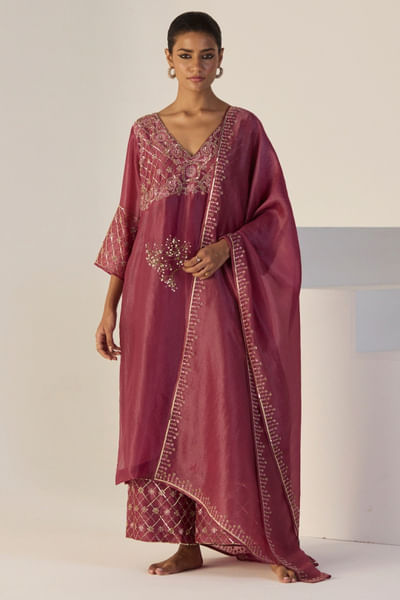 Purple embroidered kurta set