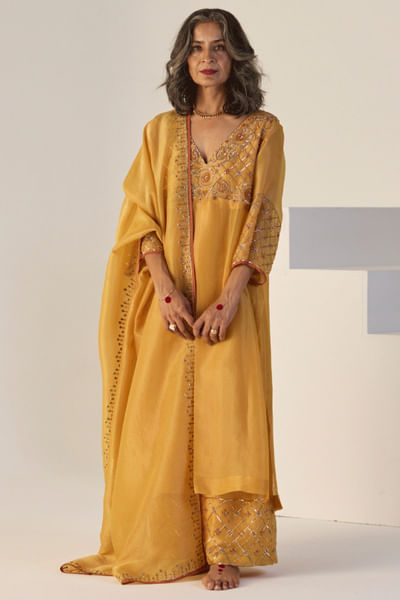 Yellow embroidered kurta set