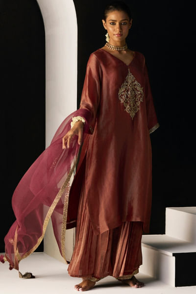 Rust embroidered kurta set