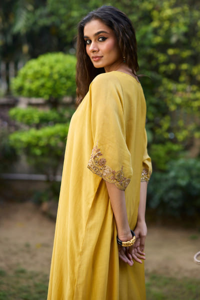 Sarang Kaur Yellow hand embroidered kaftan SARAMAY26D144063