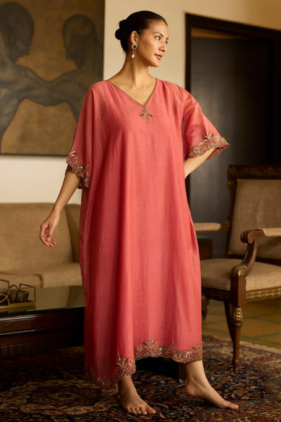 Sarang Kaur Pink hand embroidered kaftan SARAMAY26D144064