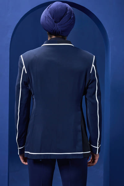 Sarab Khanijou Navy blue and black twill blazer jacket set SARAMAY26D144198