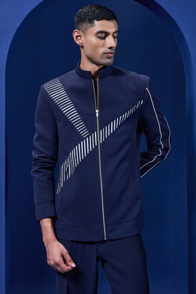 Sarab Khanijou Navy blue applique jacket set SARAMAY26D144199