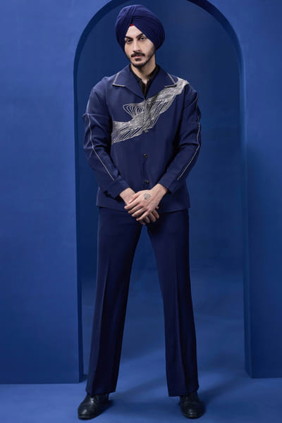 Sarab Khanijou Navy blue thread embroidered jacket co-ord set SARAMAY26D144206